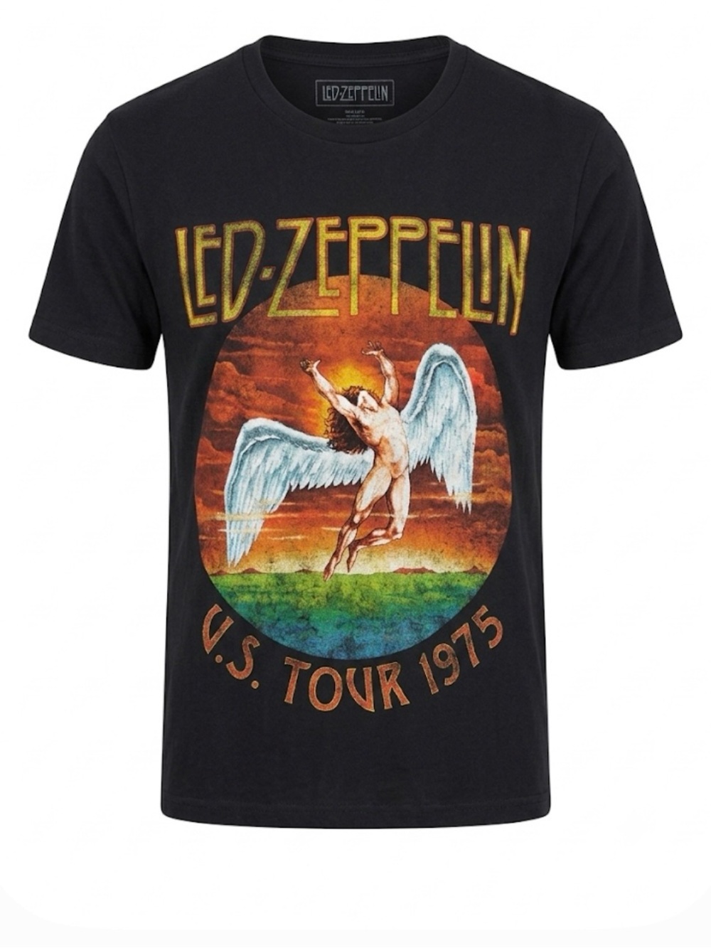 Led Zeppelin "U.S. and Tour 1975" graphic t-shirt in black. Size Medium